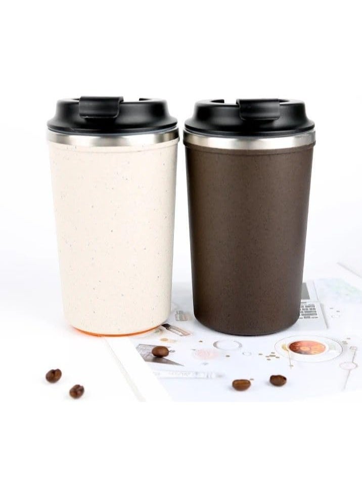QSHOP - QSHOP® 350ml Stainless Steel Vacuum Insulated Thermal Mug, Leakproof BPA Free Sports Water Coffee Tea Travel Mug for Hot or Cold Premium (Brown) - Image 1