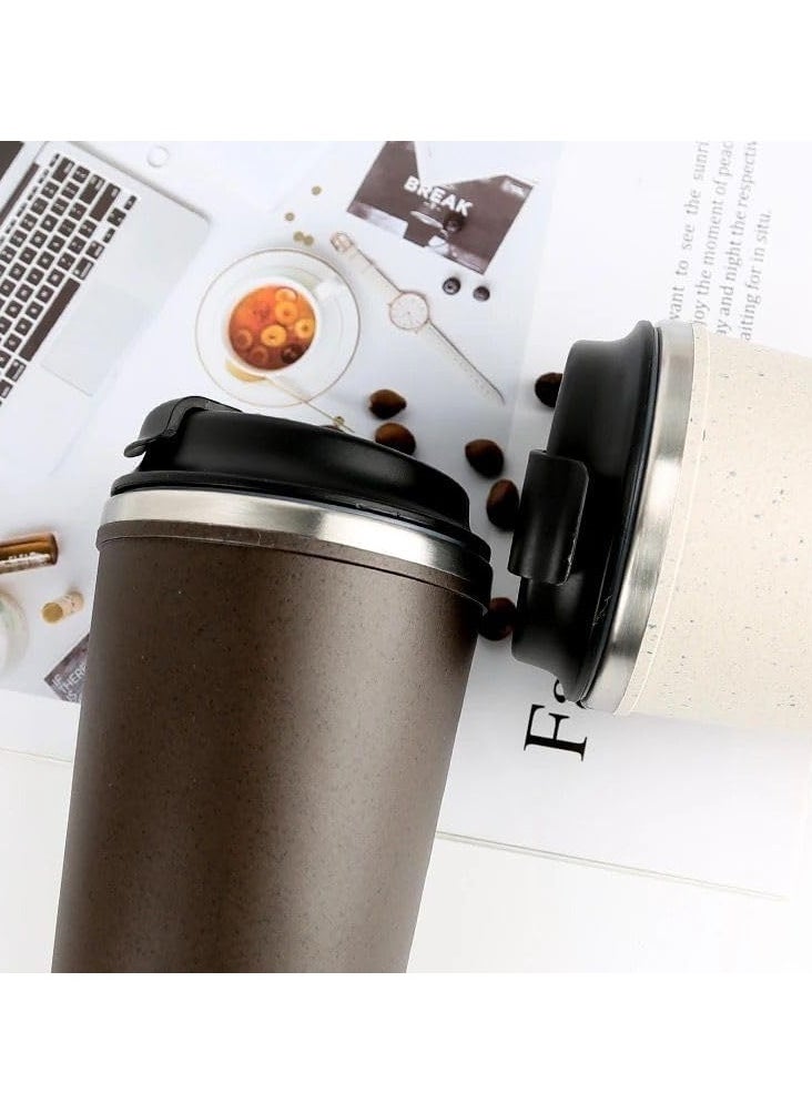QSHOP - QSHOP® 350ml Stainless Steel Vacuum Insulated Thermal Mug, Leakproof BPA Free Sports Water Coffee Tea Travel Mug for Hot or Cold Premium (Brown) - Image 1