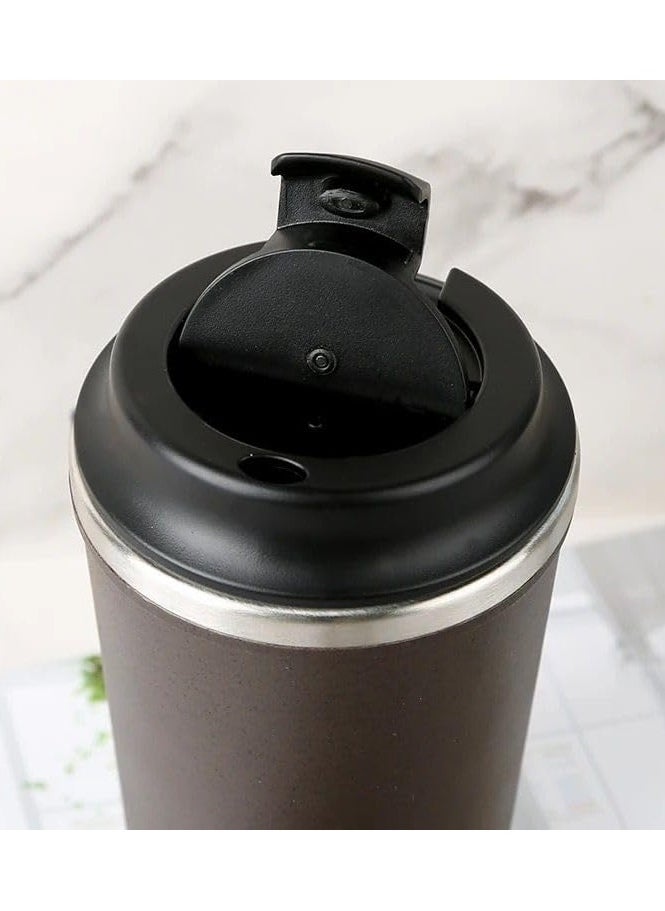 QSHOP - QSHOP® 350ml Stainless Steel Vacuum Insulated Thermal Mug, Leakproof BPA Free Sports Water Coffee Tea Travel Mug for Hot or Cold Premium (Brown) - Image 1