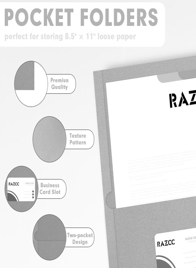 RAZCC Two Pocket Folders, RAZCC 75 Pack 2 Pocket Folders Fit Letter Size Paper, Paper Folders with Pockets for School Office Business Home, Grey - Image 3