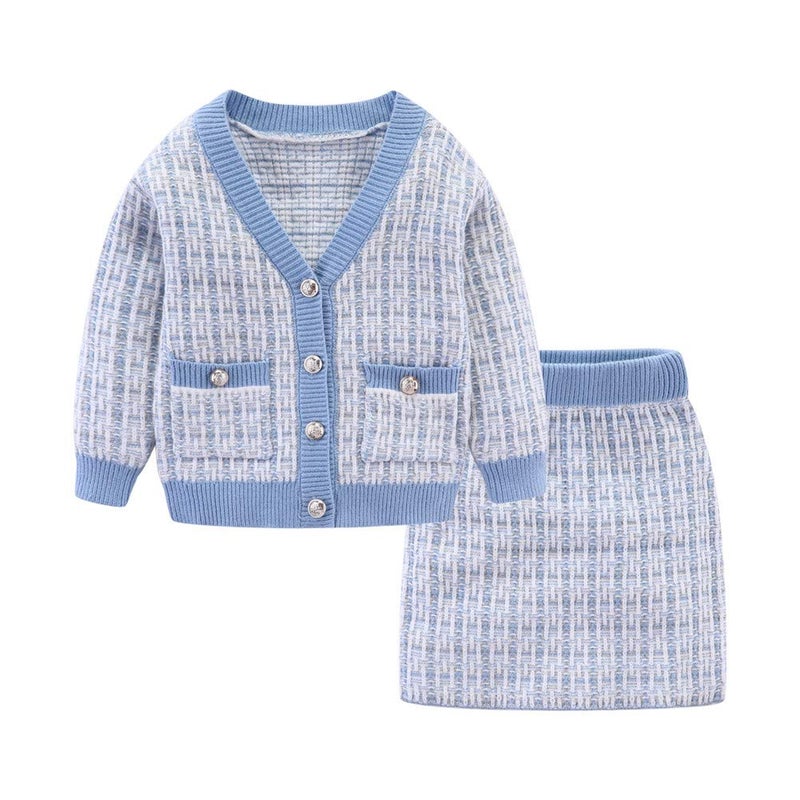 Mud Kingdom Toddler Girls Elegant Cable Knit Sweater Outfits Cute Plaid Blue 4T - Image 1