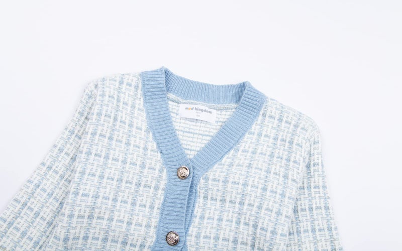 Mud Kingdom Toddler Girls Elegant Cable Knit Sweater Outfits Cute Plaid Blue 4T - Image 5