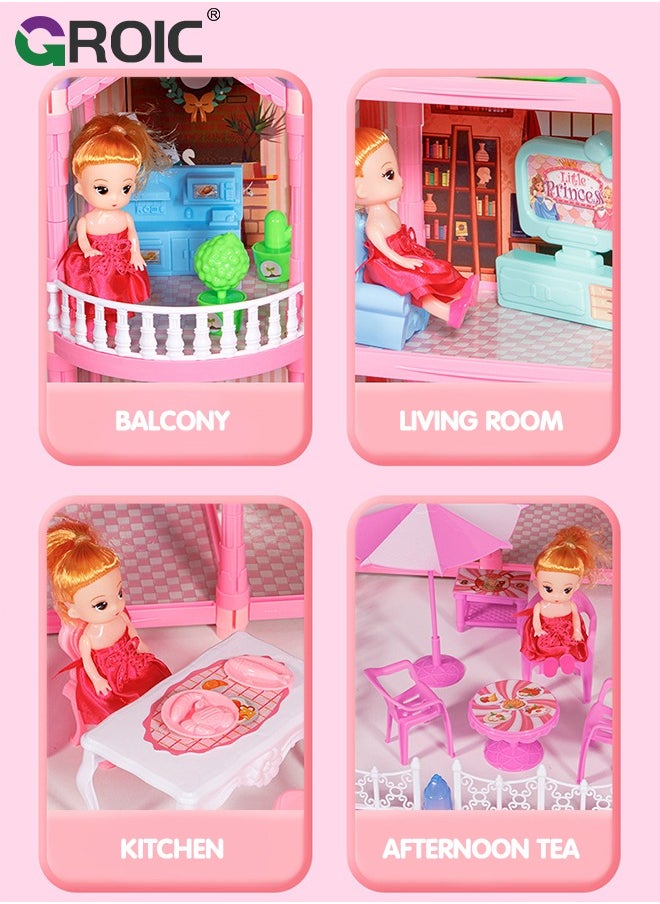 GROIC Dollhouse Doll House Toys, 6 Storeys 25 Rooms 2 Balcony, Large Dreamhouse Pretend Play Building Playset with 25 Rooms, Courtyard, Led Light & Slide, Dollhouse Asseccories and Furniture  - Image 5