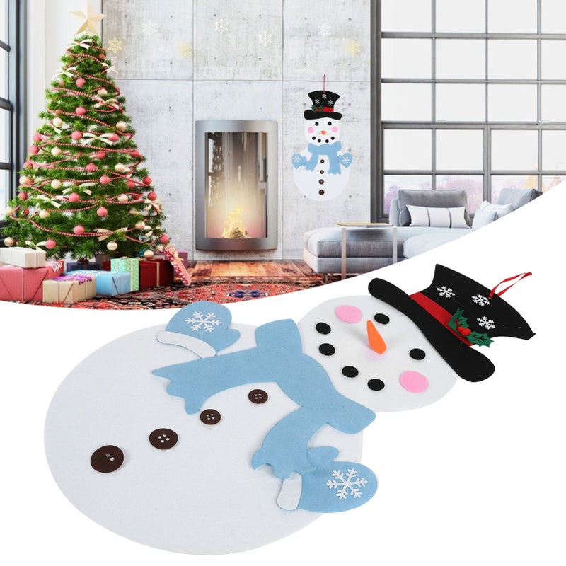 DIY Felt Christmas Snowman Game Set Detachable Ornament Xmas Wall Hanging DecorBlue Scarf - Image 3
