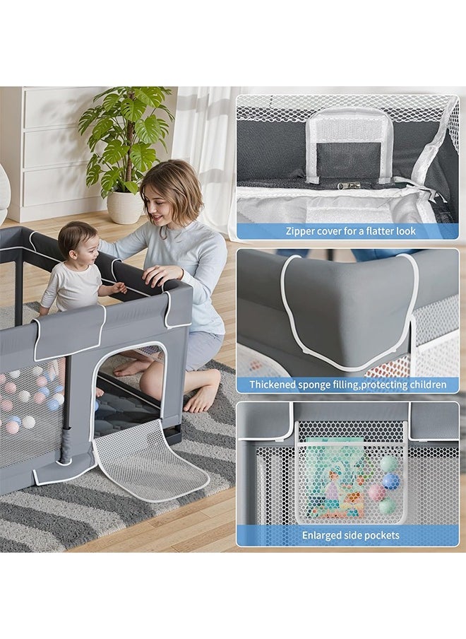 JCB CHIC حظيرة لعب للأطفال، 127×127 سم، حظائر لعب قابلة للطي للأطفال الصغار والرضع، حظيرة لعب كبيرة جدًا مع ساحة لعب باب لسياج الطفل وقلم لعب داخلي وخارجي، رمادي غامق  - Image 2