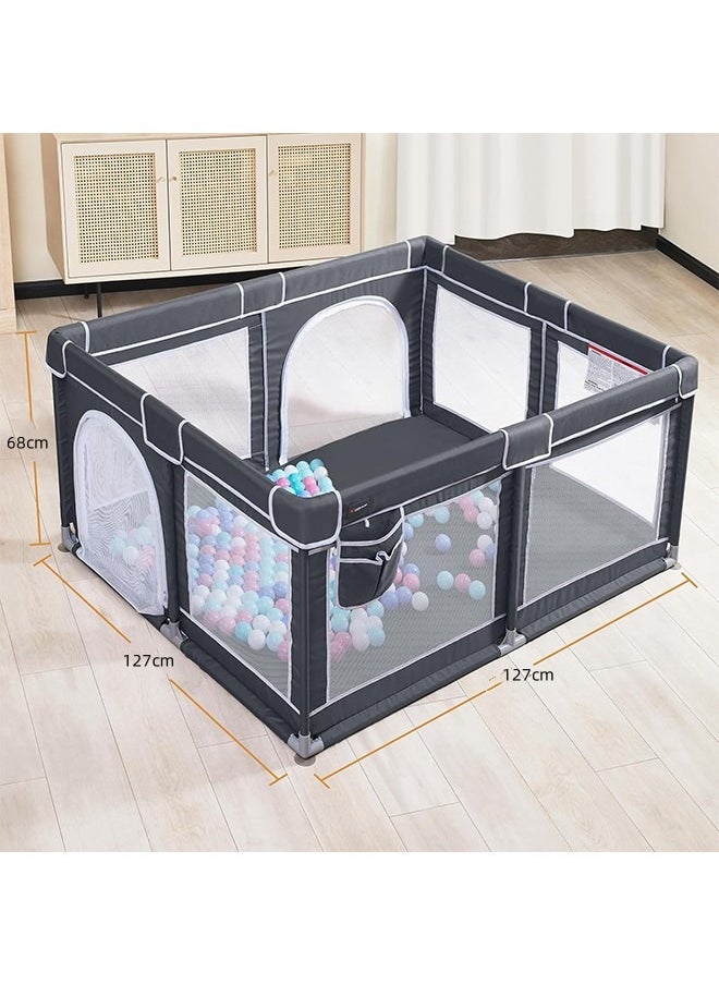 JCB CHIC حظيرة لعب للأطفال، 127×127 سم، حظائر لعب قابلة للطي للأطفال الصغار والرضع، حظيرة لعب كبيرة جدًا مع ساحة لعب باب لسياج الطفل وقلم لعب داخلي وخارجي، رمادي غامق  - Image 5