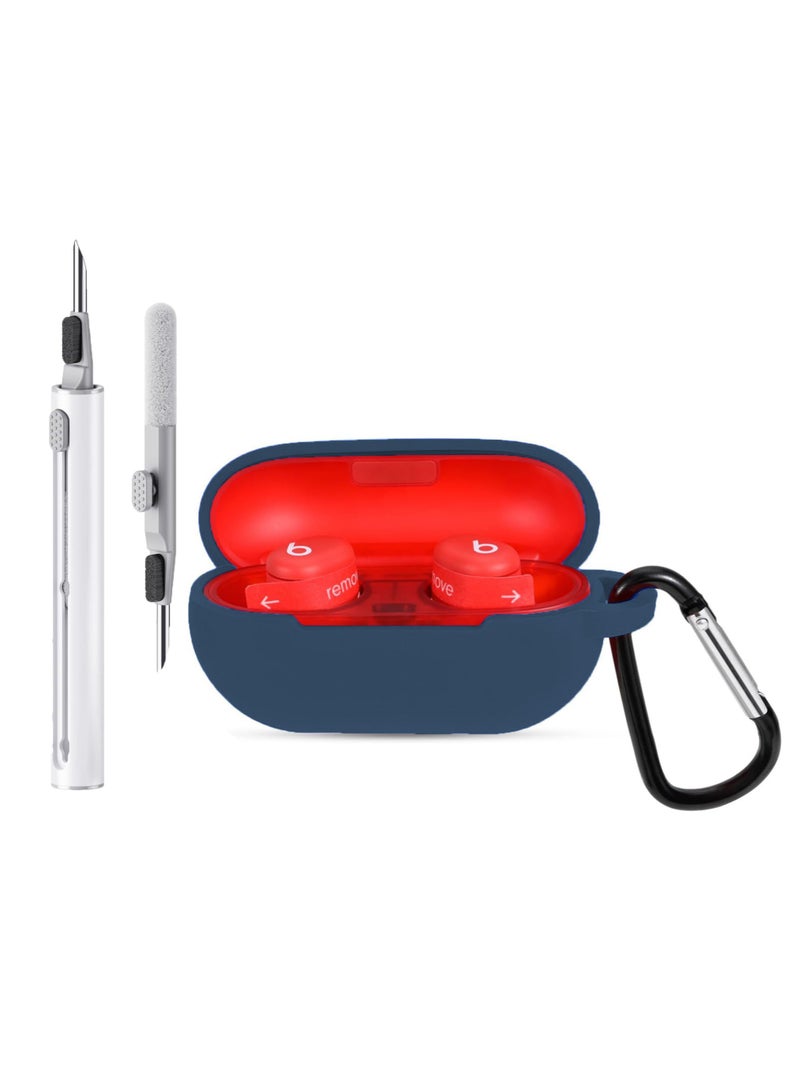 Silicone Case for Beats Solo Buds 2024, Premium Shockproof Case Cover with Carabiner and Cleaning tools-Blue - Image 1