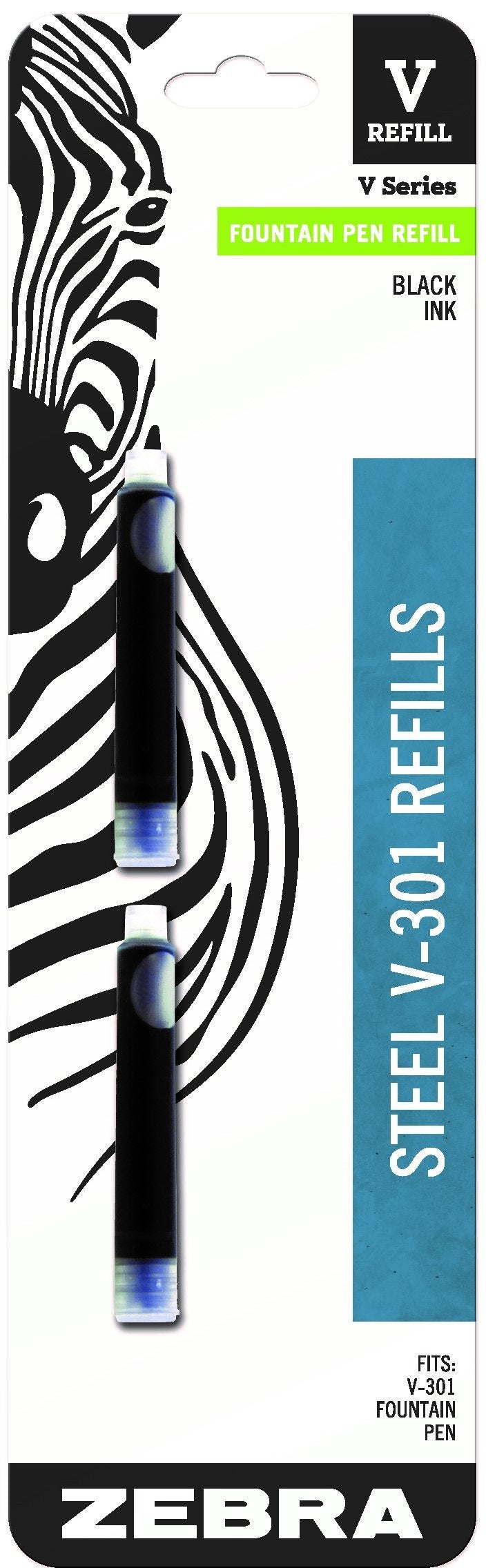 Zebra Pen V-301 Stainless Steel Fountain Pen Refill, Fine Point, 0.7mm, Black Ink, 2-Pack - Image 5