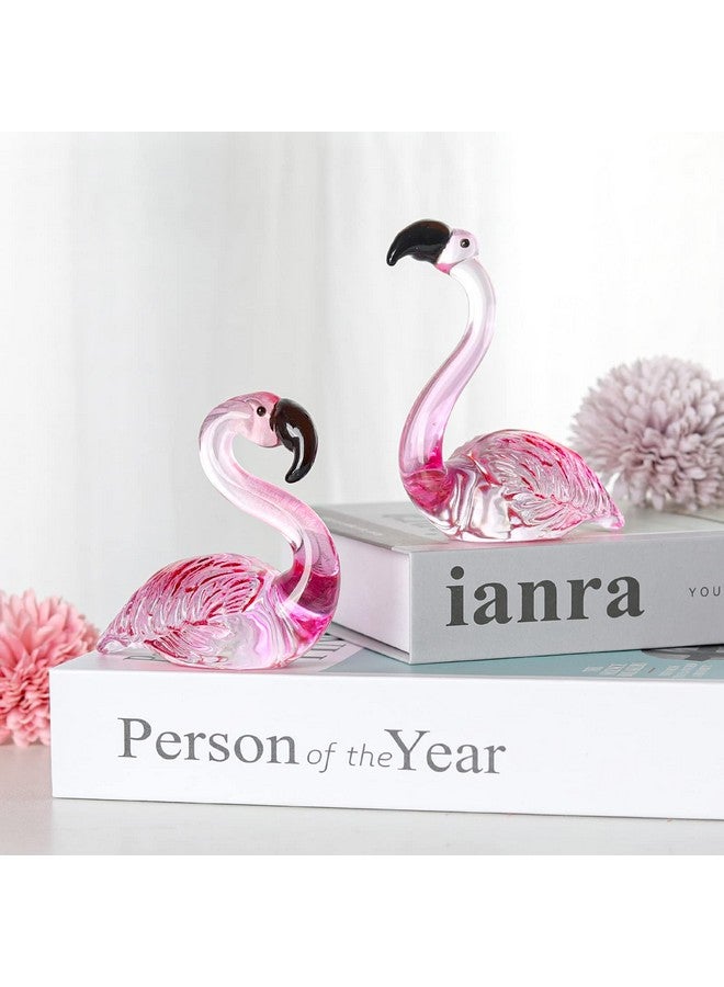 LONGWIN Handmade Art Glass Flamingo Figurines 2 Pcs/Pair Hand Blown Glass Flamingo Animal Sculpture Collectible Figurines Home and Wedding Decor - Image 3