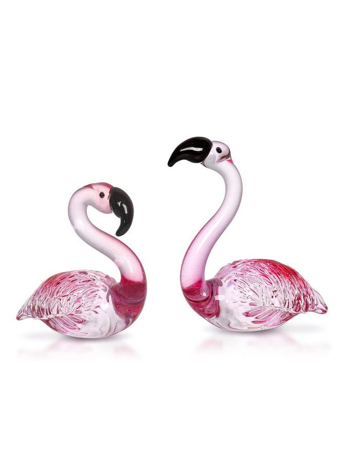 LONGWIN Handmade Art Glass Flamingo Figurines 2 Pcs/Pair Hand Blown Glass Flamingo Animal Sculpture Collectible Figurines Home and Wedding Decor - Image 1