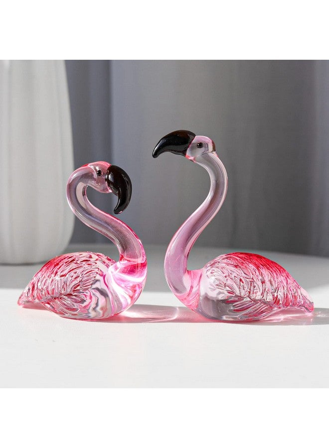 LONGWIN Handmade Art Glass Flamingo Figurines 2 Pcs/Pair Hand Blown Glass Flamingo Animal Sculpture Collectible Figurines Home and Wedding Decor - Image 2