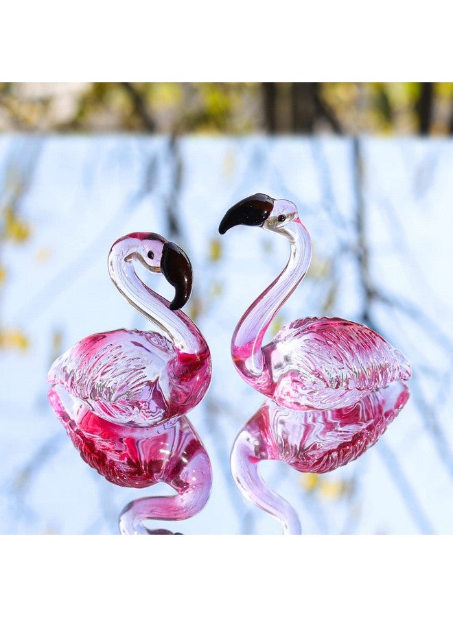 LONGWIN Handmade Art Glass Flamingo Figurines 2 Pcs/Pair Hand Blown Glass Flamingo Animal Sculpture Collectible Figurines Home and Wedding Decor - Image 4