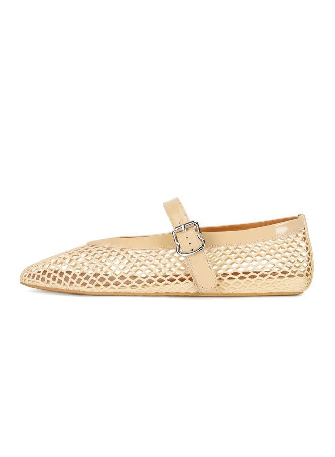 MICIFA Women's Mesh Ballet Flats Fishnet Ballerina Flats Buckle Strap Mary Jane Flats Causal Daily Dress Shoes, Nude, 9 - Image 5