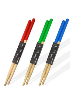 Excefore Drum Sticks Non-Slip, 3 Pair Classic Maple Wood Drumsticks, 5A Drumsticks for Adults, Kids, Students, and Beginners (Red,Blue,Green)  - Image 1