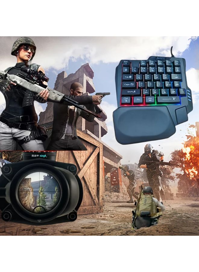 لوحة مفاتيح ألعاب مدمجة سوداء بيد واحدة بإضاءة خلفية RGB 35 مفتاحًا مع مسند معصم USB - Image 5