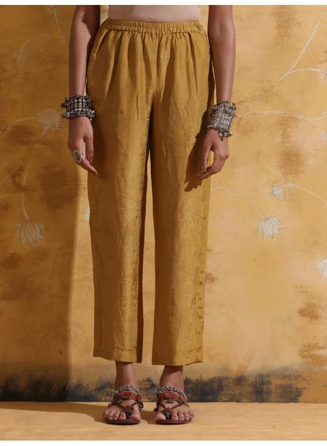 ترو برونز trueBrowns Mustard Rust Red Floral Print Muslin Silk Flared Co-ord Set