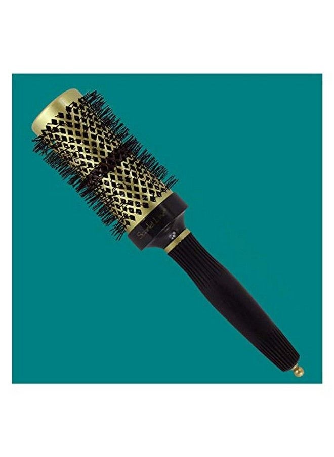 Scarlet Line - Professional Large Ceramic Barrel Heat Reminder Hot Curling Round Hair Brush For Men And Women Black and Golden Color 44 mm - Image 1