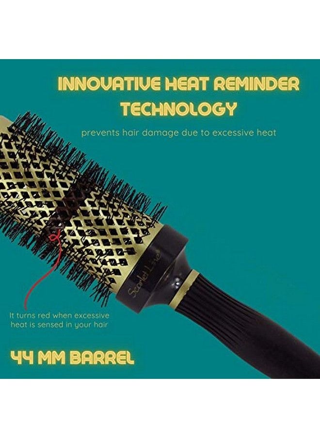 Scarlet Line - Professional Large Ceramic Barrel Heat Reminder Hot Curling Round Hair Brush For Men And Women Black and Golden Color 44 mm - Image 1