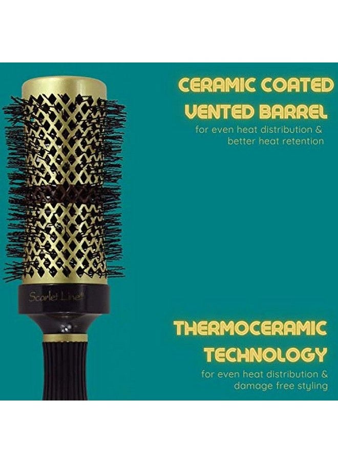 Scarlet Line - Professional Large Ceramic Barrel Heat Reminder Hot Curling Round Hair Brush For Men And Women Black and Golden Color 44 mm - Image 1