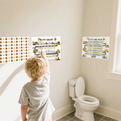 Boqon 15 Pcs Potty Chart for Toddlers Boys, Truck Themed Potty Training Chart for Toddlers Boys Self-Adhesive Poop Stickers Reward Charts for Toddler Kids (Potty15) - Image 3