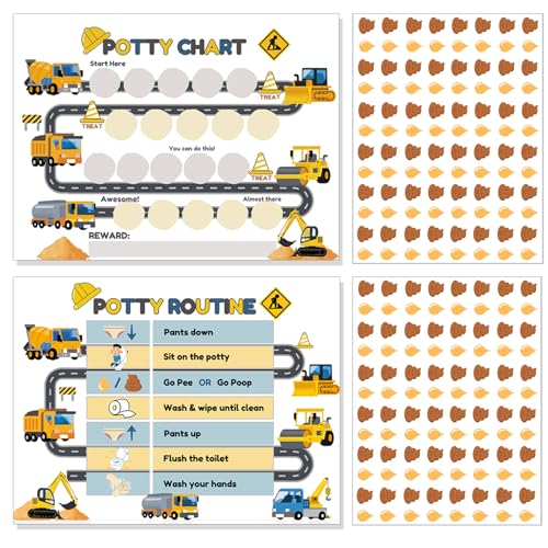 Boqon 15 Pcs Potty Chart for Toddlers Boys, Truck Themed Potty Training Chart for Toddlers Boys Self-Adhesive Poop Stickers Reward Charts for Toddler Kids (Potty15) - Image 1