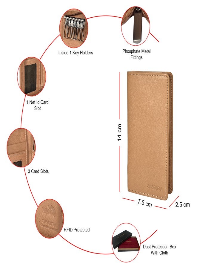 Sassora Premium Leather Zip Closure Unisex RFID Travel Key Case Pouch (Beige) - Image 3