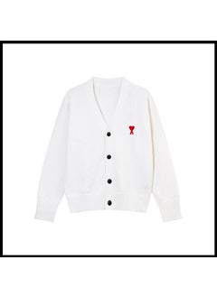 Trendy Brand Love Knit Cardigan Oversized V-Neck Sweater White [a8116 cotton yarn style]