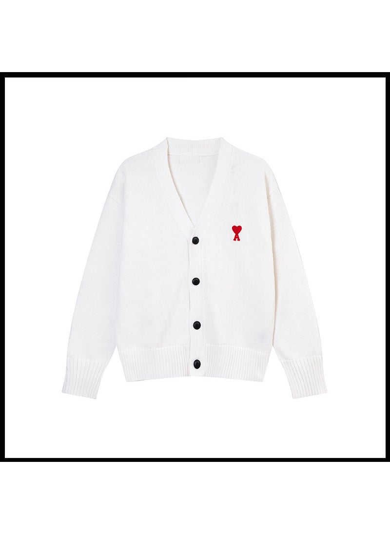 Generic - Trendy Brand Love Knit Cardigan Oversized V-Neck Sweater White [a8116 cotton yarn style] - Image 1