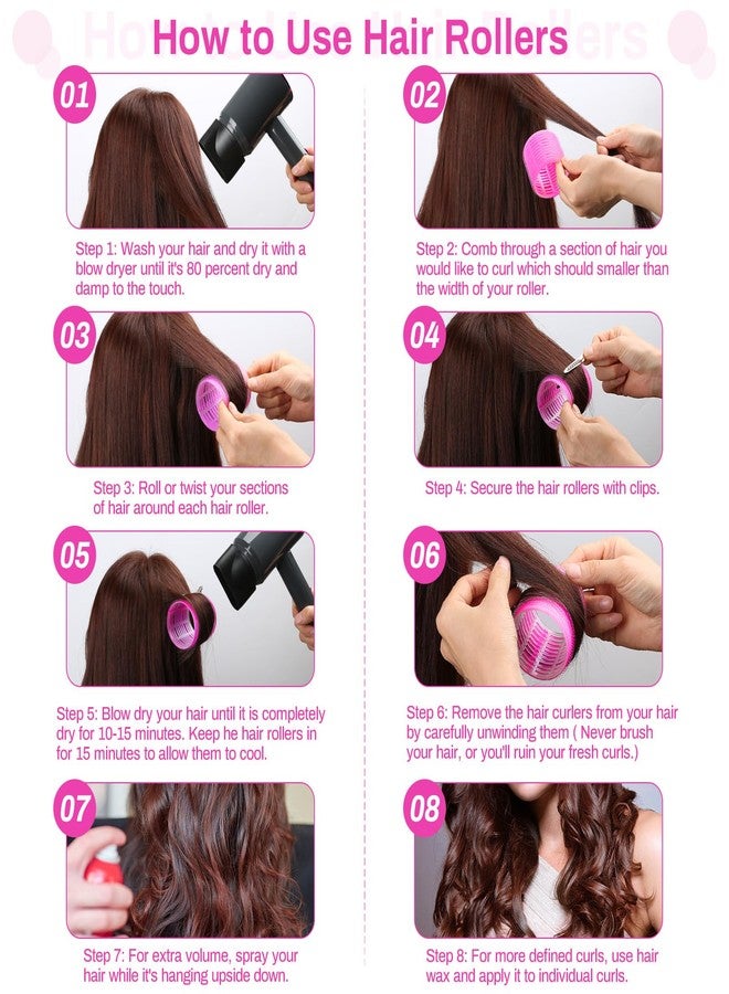 BLUSHIA Jumbo Hair Curlers Rollers, 24Pcs Hair Rollers Set with 12Pcs 60mm Jumbo Hair Curlers Self Grip Holding Rollers and 12Pcs Hair Clips for Long Medium Hair Bangs Volume (Rose Red) - Image 3