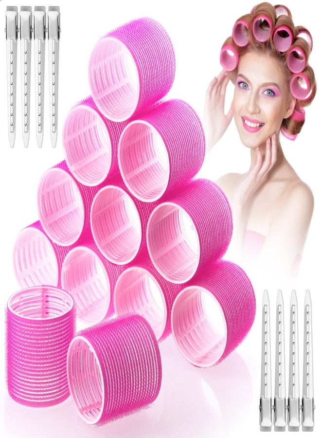 BLUSHIA Jumbo Hair Curlers Rollers, 24Pcs Hair Rollers Set with 12Pcs 60mm Jumbo Hair Curlers Self Grip Holding Rollers and 12Pcs Hair Clips for Long Medium Hair Bangs Volume (Rose Red) - Image 1