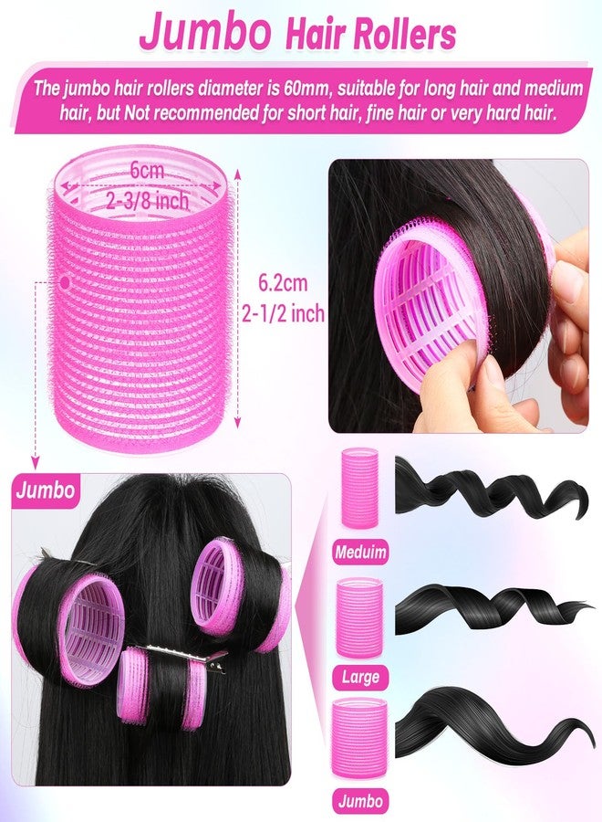 BLUSHIA Jumbo Hair Curlers Rollers, 24Pcs Hair Rollers Set with 12Pcs 60mm Jumbo Hair Curlers Self Grip Holding Rollers and 12Pcs Hair Clips for Long Medium Hair Bangs Volume (Rose Red) - Image 2