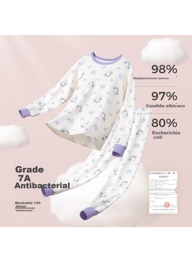 Deesha 7a Antibacterial 40s Tight-spun Girls' Pure Cotton Crew Neck Thermal Underwear Set For Older Children - Image 1