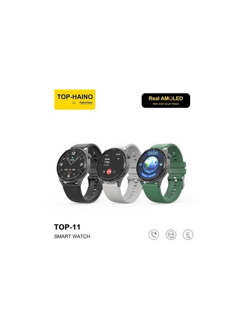 Haino Teko Top-11 Watch Black color Water resistant 380 mAh battery Bluetooth connection Supports caller name display Fully supports Arabic language