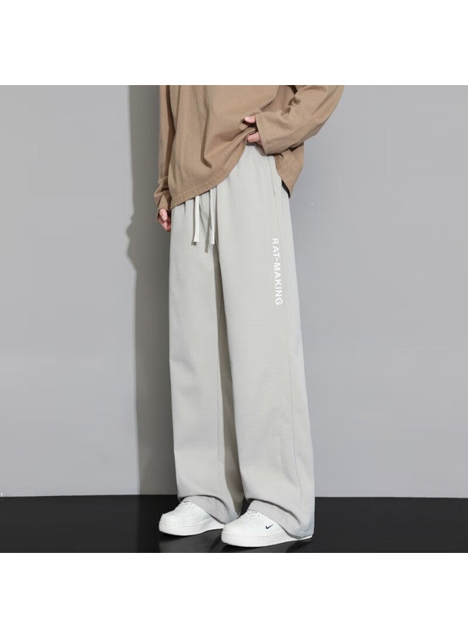 Foss Phil Men's Casual Pants For Spring And Summer, Sports Ice Silk Draping Loose Waist Straight Trousers Zl888 Khaki M - Image 3