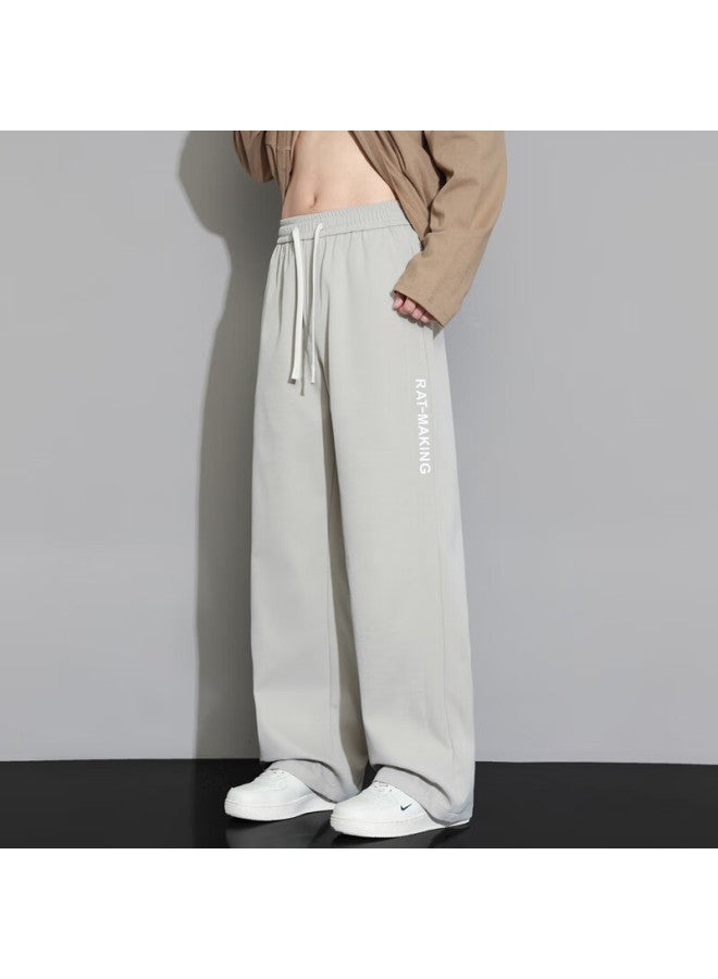Foss Phil Men's Casual Pants For Spring And Summer, Sports Ice Silk Draping Loose Waist Straight Trousers Zl888 Khaki M - Image 4