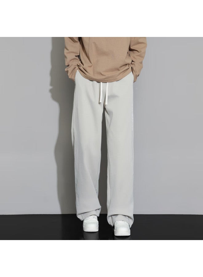 Foss Phil Men's Casual Pants For Spring And Summer, Sports Ice Silk Draping Loose Waist Straight Trousers Zl888 Khaki M - Image 2