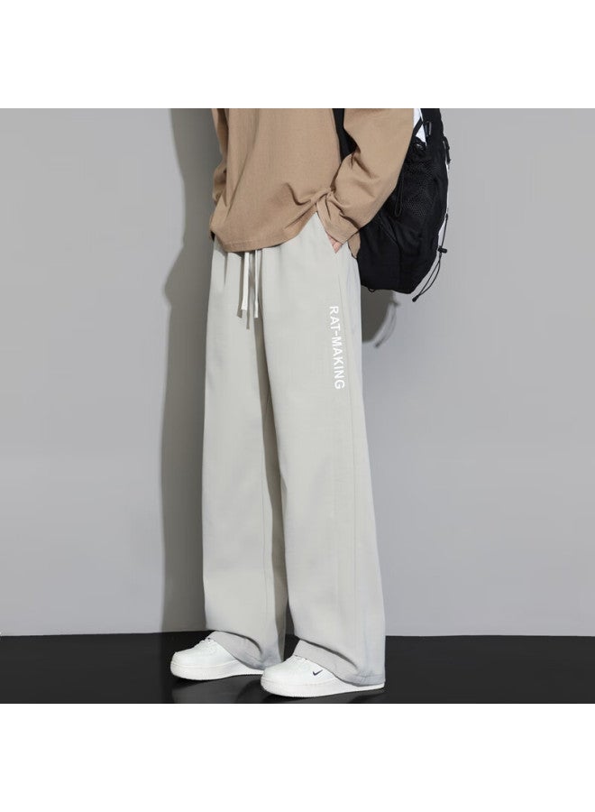 Foss Phil Men's Casual Pants For Spring And Summer, Sports Ice Silk Draping Loose Waist Straight Trousers Zl888 Khaki M - Image 1