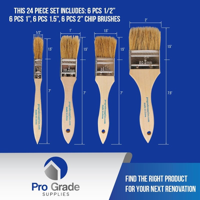 Pro-Grade - Chip Brush – Paint Brush Set – 24 Pack - Natural China Bristle Paintbrush Set for Art, Craft, Epoxy, Varnish, Resin, Stain, Glue, Gesso, Primer, Acrylic and Oil Paint - Image 3