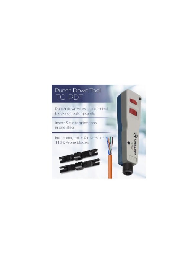 Trendnet - Punch Down Tool With 110 And Krone Blade Insert And Cut Terminations In One Operation Precision Blades Are Interchangeable And Reversible Network Punch Tool Grey TCPDT - Image 1
