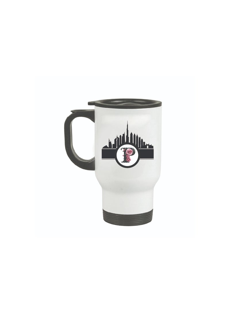 Initial Monogram Travel Mug with Dubai Skyline Design - Travel-Friendly - Monogram Gift - Perfect for Coffee and Tea - Dubai Skyline Travel Mug - Image 1
