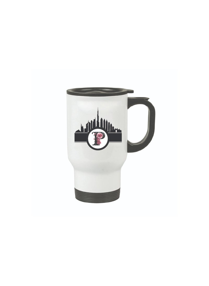 Initial Monogram Travel Mug with Dubai Skyline Design - Travel-Friendly - Monogram Gift - Perfect for Coffee and Tea - Dubai Skyline Travel Mug - Image 2