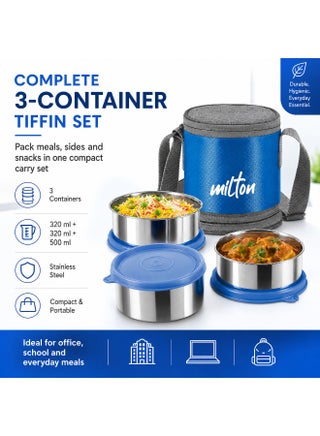 Insulated Stainless Steel Lunch Box 1140ml with 3 Containers Leak Proof Tiffin and Carry Bag for School Office Picnic Blue - view 4