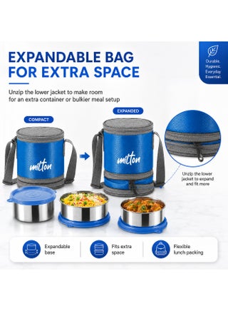 Insulated Stainless Steel Lunch Box 1140ml with 3 Containers Leak Proof Tiffin and Carry Bag for School Office Picnic Blue - view 5
