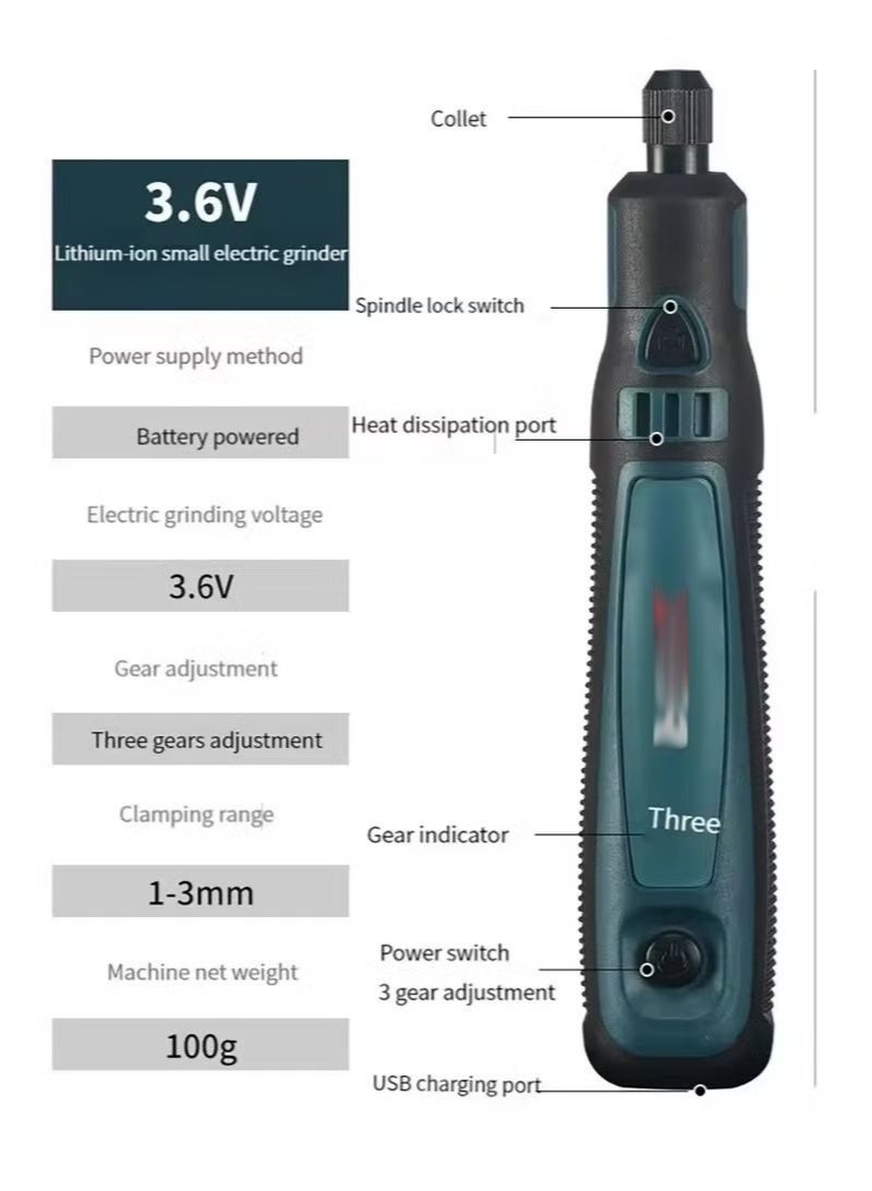 1 Set DIY Small Electric Grinder, Household Hand-held Electric Polishing Tool For Jade Engraving, USB Rechargeable Electric Grinder Set Mini Small Electric Grinder Pen, Power Tool - Image 3