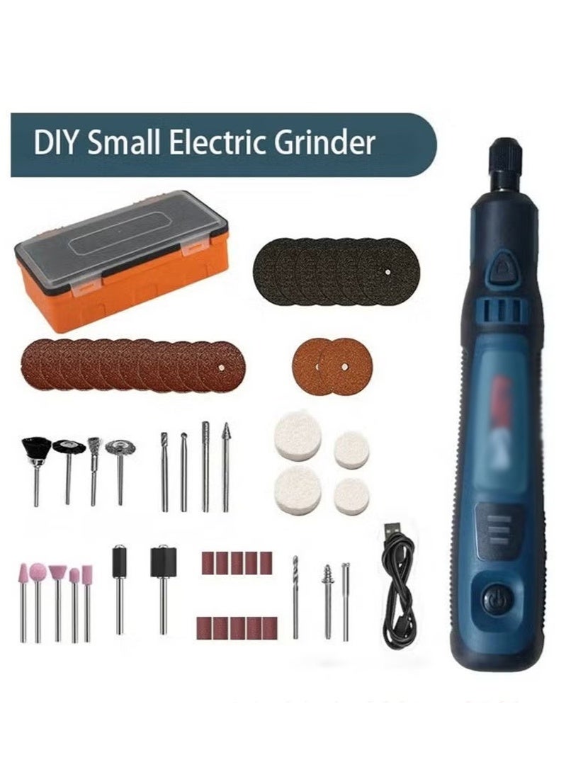 1 Set DIY Small Electric Grinder, Household Hand-held Electric Polishing Tool For Jade Engraving, USB Rechargeable Electric Grinder Set Mini Small Electric Grinder Pen, Power Tool - Image 1