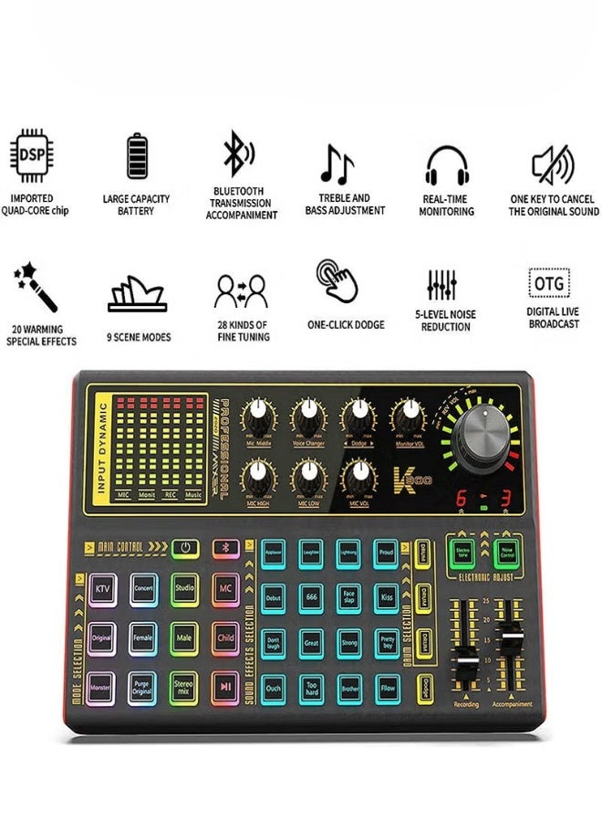 SK300Professional Audio Mixer Live Sound Card And Audio Interface Sound Card With A Wide Range Of Dj Mixing Effects Vocoder And Led Lights Ideal For Streaming/Podcasting/Gaming/Recording/Youtube/Pc - Image 1
