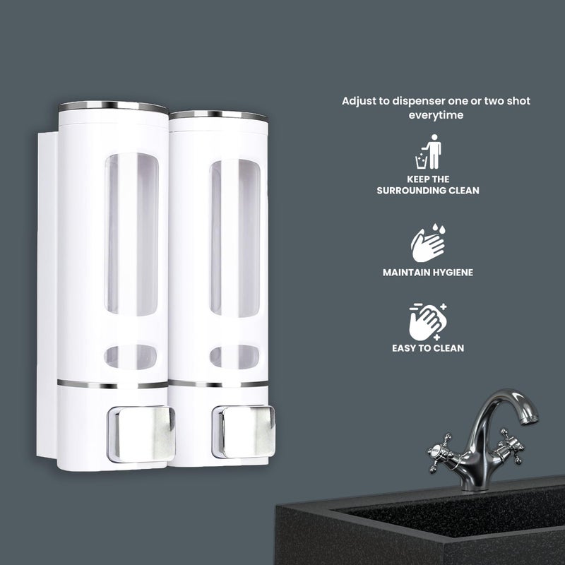 HS WORLD OF HORECA ESSENTIALS HS Sleek Modern Double Soap Dispenser - 400ml Each Capacity, Durable ABS Material, Quick & Easy Refills, Hassle-Free 2ml Dispensing, Ideal for Office Use - Image 4