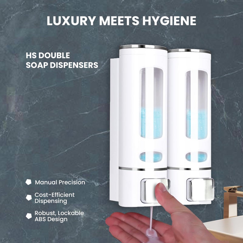 HS WORLD OF HORECA ESSENTIALS HS Sleek Modern Double Soap Dispenser - 400ml Each Capacity, Durable ABS Material, Quick & Easy Refills, Hassle-Free 2ml Dispensing, Ideal for Office Use - Image 5