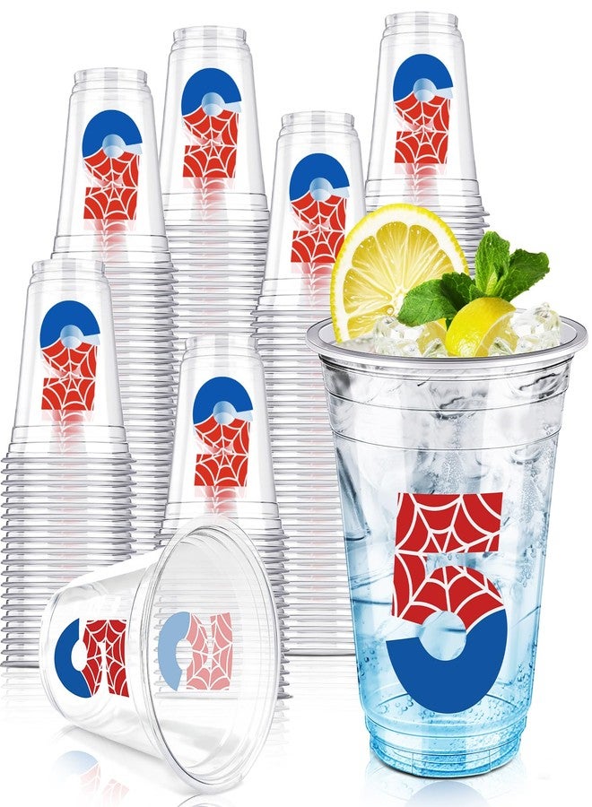 Uiifan 50 Pcs Spider 5th Birthday Party Supplies 12 oz Spider Disposable Plastic Cups Hero Birthday Party Favors Fifth 5 Years Anniversary Decoration for Hot Cold Drinking Juice Ice Friends - Image 1