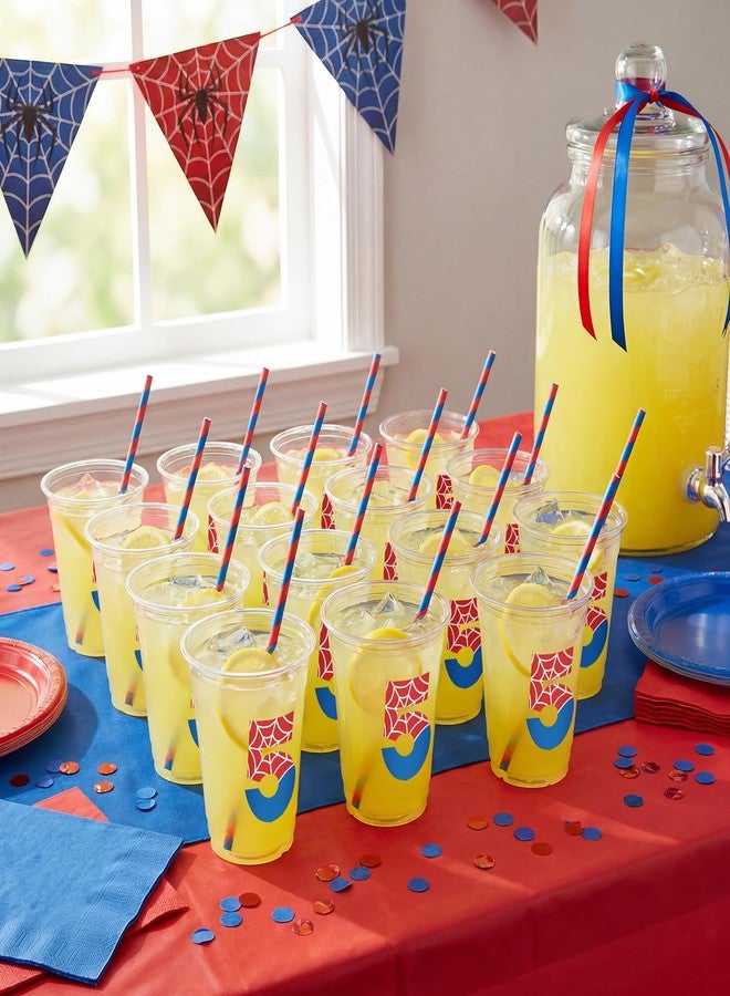 Uiifan 50 Pcs Spider 5th Birthday Party Supplies 12 oz Spider Disposable Plastic Cups Hero Birthday Party Favors Fifth 5 Years Anniversary Decoration for Hot Cold Drinking Juice Ice Friends - Image 3